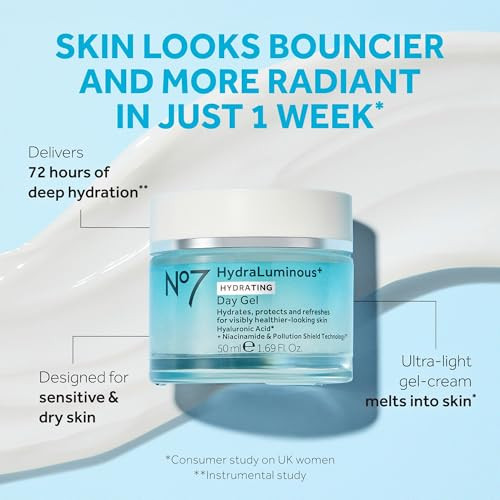 No7 Hydraluminousplus Hydrating Day Gel Moisturizer Hyaluronic Acid And Vitamin B3 Niacinamide Face Moisturizer To Hydrate Protect And Refresh Skin Supports Skin Barrier Repair 1.69 Fl Oz