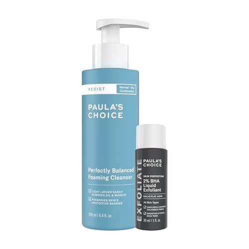 PaulaS Choice Paulas Choice Resist Perfectly Balanced Foaming Cleanser plus Travel Size 2% Bha Salicylic Acid Liquid Exfoliant Duo For Oily And Combination Skin Types Set Of 2