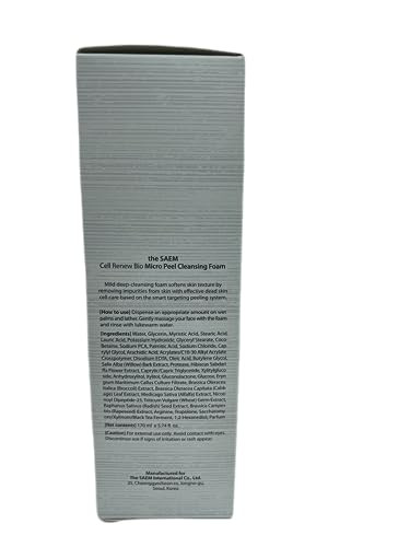 Thesaem Cell Renew Bio Micro Peel Cleansing Foam Face Exfoliating Cleanser Pha Enzyme Marine Eryngium Peptide Kombucha Gentle Daily Pore Refining Hydrating Soothing Korean Skincare Wash 5.75Oz