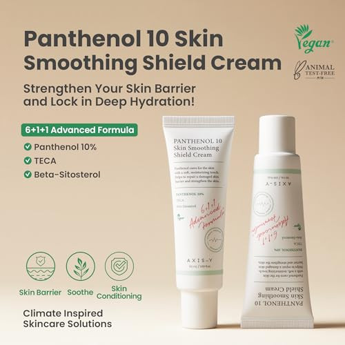 AxisY Axisy Panthenol 10 Skin Smoothing Shield Cream Daily Facial Moisturizer Barrier Cream For Long Lasting Hydration And Soothing Vegan Korean Skin Care Face Lotion 1.69 Fl. Oz.