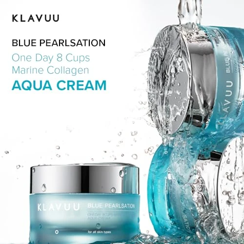 Klavuu Blue Pearlsation Day 8 Cups Aqua Cream Niacinamide 1.69Ozcooling Effect Lightweight Nonsticky Gel Soothes Redness Hypoallergenic Adenosine Wrinkle Care Deep Hydration