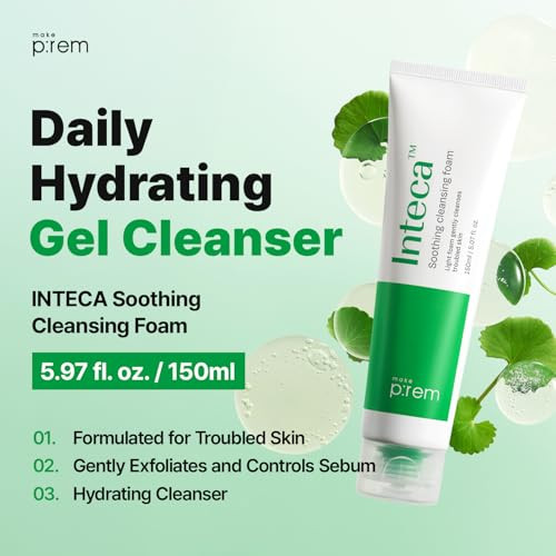 Makep:Rem Make Prem Inteca Soothing Foam Cleanser Mild Moisture Gel Type Foam Cleanser For Acneprone Skin Removes Sebum And Impurities Korean Skincare 5.07 Fl Oz 150Ml