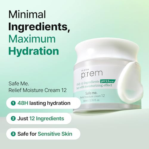Makep:Rem Make Prem Safe Me. Relief Moisture Cream 12 80Mlminimal Ewg Green Ingredients For Sensitive Skin 48Hour Hydration Korean Skin Care 2.70 Fl.Oz.