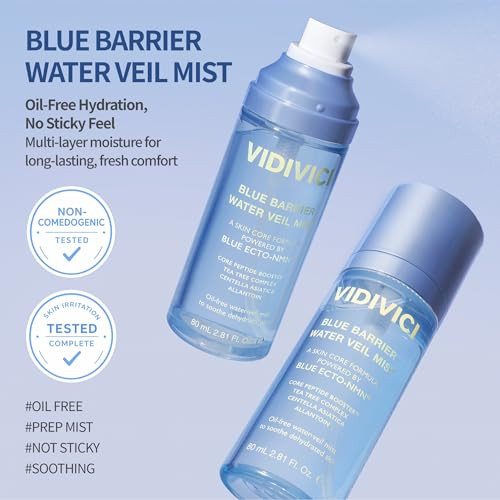 Vidivici Blue Barrier Water Veil Mist Tea Tree Allantoin And Centella Soothing Serum Spray Fragrancefree Hydrating Face Mist Korean Skincare Makeup Prep Spray 2.81 Fl Oz