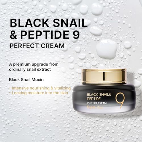 Farmstay Black Snail And Peptide 9 Perfect Cream Snail Mucin Moisturizer For Elastic And Glow Skin Hydrating And Nourishing Antiaging Skin Barrier Repair For Women Korean Skin Care 1.85 Fl. Oz