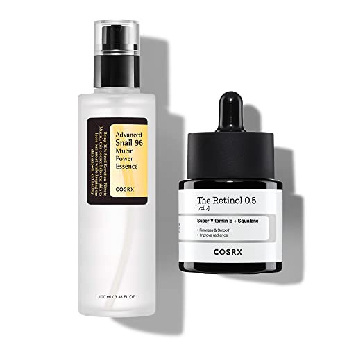 Cosrx Skin Cycling Routine Snail Mucin 96% Essence plus Retinol 0.5 Oil Recovery Set For Face And Neck Fine Lines Spot Treatment Repair Oil For Face