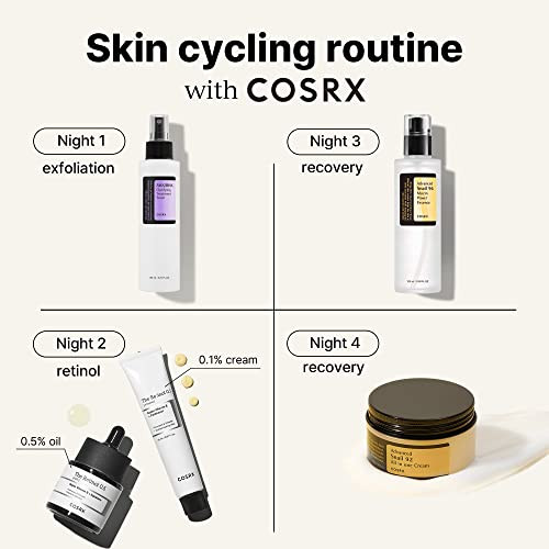 Cosrx Skin Cycling Routine Snail Mucin 96% Essence plus Retinol 0.5 Oil Recovery Set For Face And Neck Fine Lines Spot Treatment Repair Oil For Face