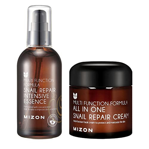 Mizon Bundle All In One Snail Repair Cream plus Snail Intensive Essence Koren Skincare Moisturizing Wrinle Care Blemish Care 75Ml