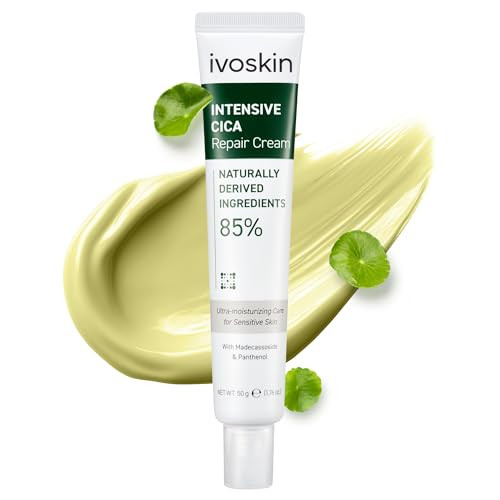 Ivoskin Cica Redness Relief Treatment Cream Soothing And Hydrating Green Correcting Moisturizer With Madecassoside Helps Repair Skin Barrier For Sensitive Skin Vegan Korean Skincare 1.76Oz 50G