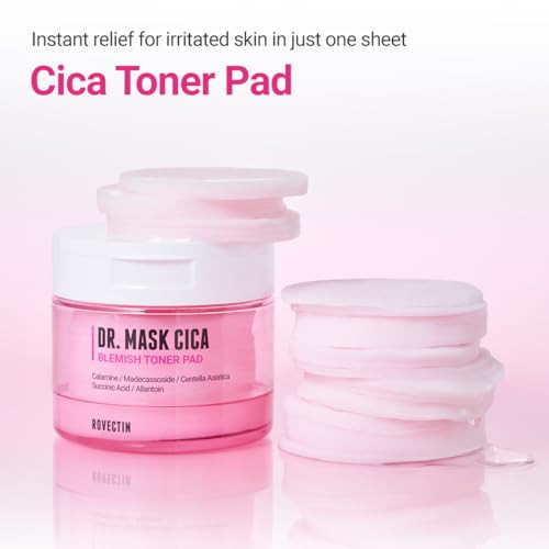 Rovectin Dr. Mask Cica Blemish Toner Padredness And Acne Soothing Pads With Pink Cica Complex plus Centella Exosomessuccinic Acid Calmingphbalanced Hydrating Pads For Sensitive Skin