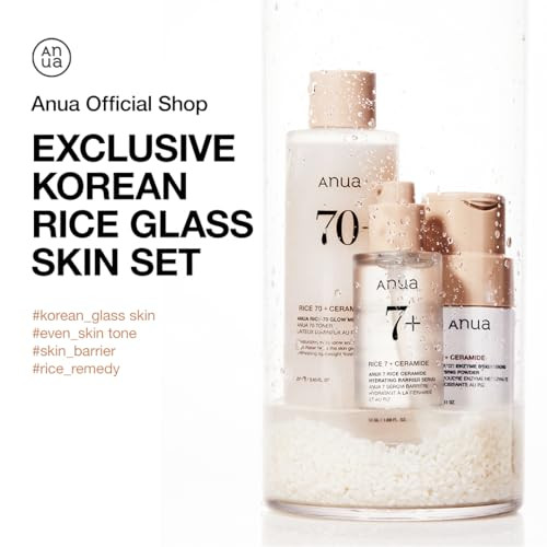 Anua Rice Skin Care Set Cleansing Powder Face Wash Milky Toner And Hydrating Serum With Ceramide Hyaluronic Acid Hydration And Skin Barrier Repair For Glow Skin Noncomedogenic Korean Skincare