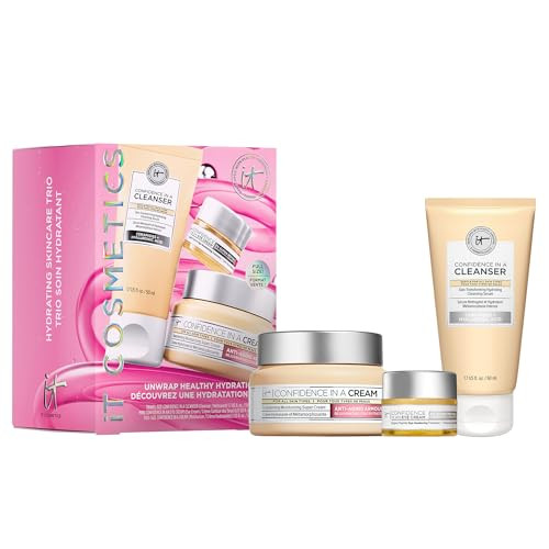 It Cosmetics Unwrap Healthy Hydration Antiaging Skincare Set 3Pc Holiday Giftset For Her Confidence In A Cream Face Moisturizer Full Size And Gentle Facial Cleanser And Smoothing Eye Cream