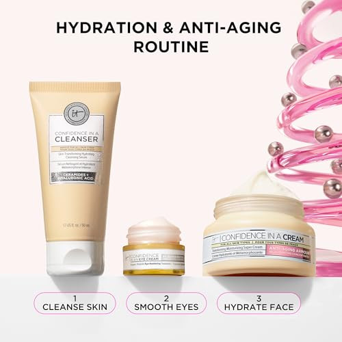 It Cosmetics Unwrap Healthy Hydration Antiaging Skincare Set 3Pc Holiday Giftset For Her Confidence In A Cream Face Moisturizer Full Size And Gentle Facial Cleanser And Smoothing Eye Cream