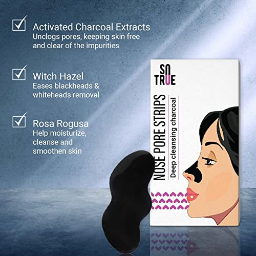 Sotrue Charcoal Nose Pore Deep Cleansing Stripsfor Blackheads And Whiteheads Removalaloe Vera Extract Activated Charcoalpack Of 5 Nose Strips