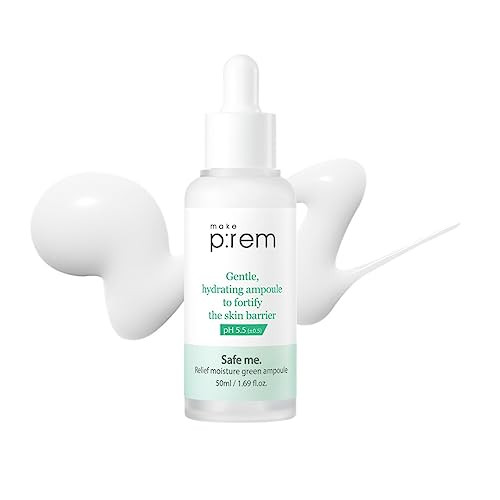 Makep:Rem Make Prem Safe Me. Relief Moisture Green Ampoule 50Mlhydrating Facial Serum For Sensitive Skin Skin Barrier Care Korean Skin Care 1.69 Fl.Oz.