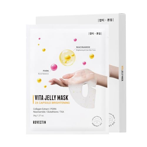 Rovectin Vita Dark Spot Brightening Jelly Mask Hydrating Vitamin C And Niacinamide Face Mask For Glowing Even Skin Tonevegan And Gentle Formula For Sensitive Skin3 Sheets X 3 25 Ml