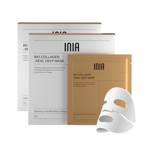 Inia Biocollagen Face Mask With Hyaluronic Acid Deep Hydrating And Firming Hydrogel Mask For Skin Elasticity And Pore Minimizing 4 Pack