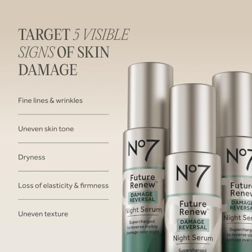 No7 Future Renew Damage Reversal Night Serum Antiaging Peptides Serum For Face Formulated With Hyaluronic Acid And Niacinamide To Help Reverse Visible Signs Of Skin Damage Overnight 0.84 Fl Oz