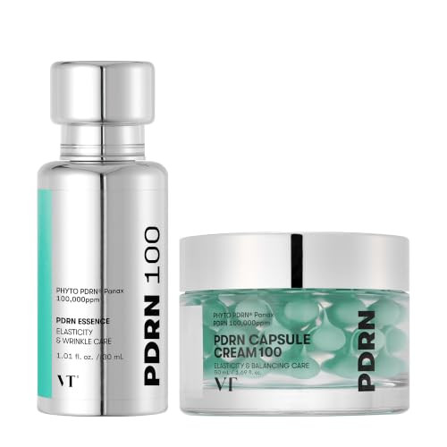 Vt Cosmetics Pdrn Essence 100 And Pdrn Capsule Cream 100 Glow And Plumping Routine Bundle Intensive Essence Serum plus Capsule Face Cream Moisturizer Hydrating Firming And Fine Care Korean Skincare
