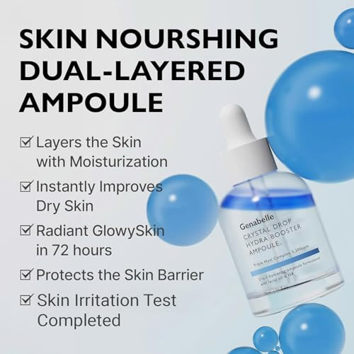 Genabelle Crystal Drop Hydra Booster Ampoule Hydrating Serum With Hyaluronic Acid Panthenol And Jojoba Oil For Skin Barrier And Glow 1.01 Fl.Oz