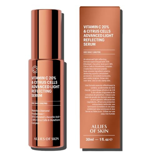Allies Of Skin 20% Vitamin C Serum visibly Brightens And Firms Evens Tone And Smooths The Appreance Of Fine Lines For Radiant Skin Waterless Formula Stays Potent 1 Fl Oz