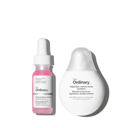 The Ordinary Lip Care Duo Skin Care Bundle Set Pha 5% Exfoliating Lip Serum plus Squalane And Amino Acids Lip Balm 0.5 Fl Oz