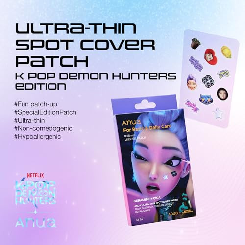 Anua Ultrathin Spot Cover Patch Invisible Hydrocolloid Acne Patch For Face Cute Pimple Patches Centella Care For Sensitive Skin Kpop Demon Hunters Korean Skincare 55Ea