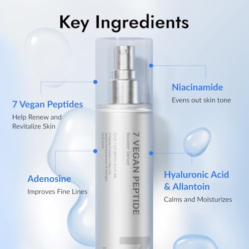 Mizon 7 Vegan Peptide Booster Serum korean Serum Hyaluronic Acid Niacinamide Adenosine Anti Aging For Sensitive Skin Wrinkles Pores And Hydration Skin 5.07 Fl Oz