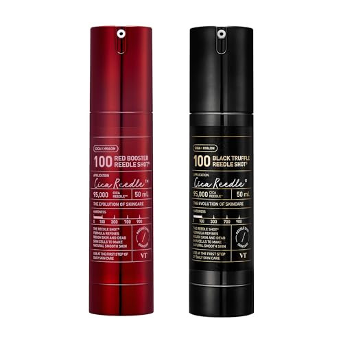 Vt Cosmetics Red Booster Reedle Shot 100 And Black Truffle Reedle Shot 100 Spicule Microneedling Serum Exosome Serum For Smooth And Skin Korean Skin Booster