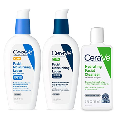Cerave Skin Care Set Face Wash plus Am And Pm Face Moisturizer Travel Sizeincludes Am Spf Moisturizer Pm Face Lotion And Hydrating Face Wash For A Morning And Night Skincare Routine