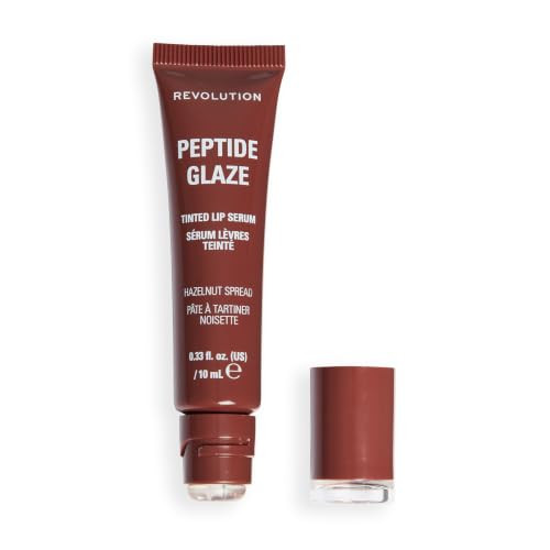 Revolution Beauty London Revolution Peptide Glaze Tinted Lip Serum Hazelnut Spreadhydrating Lip Balm With Hyaluronic Acid Vegan And Crueltyfree 0.33 Fl Oz