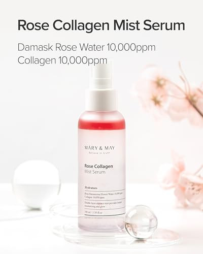 MaryandMay Maryandmay Rose Collagen Doublelayer Oil plus Water Face Mist korean Shaketomix Mist With 10000Ppm Damask Rose Water Collagen And Plant Oils For Dry Skin Instant Hydration And Glow 3.38 Fl.Oz