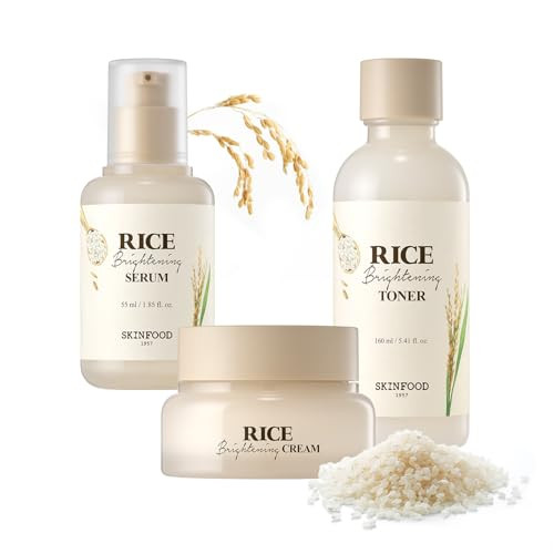 Skinfood 1957 Skinfood Rice Radiance Trio Korean Skincare Set With Daily Brightening Pad Rice Serum And Rice Cream For Glowing Hydrated And Refined Skin