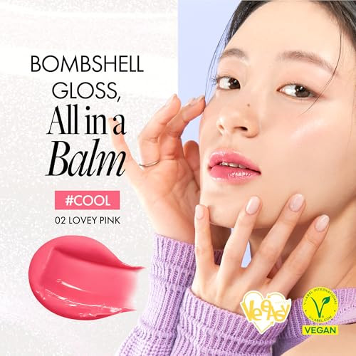 RomandNd Glasting Melting Balm Highshine Hydrating Tinted Lip Balm Buildable Gloss And Vegan Formula Korean Glossy Lip Balm With Shea Butter 02 Lovey Pink 0.12 Oz