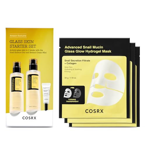 Cosrx Skin Starter Set plus Hydrogel Mask 3Ea Snail 96% Essence Duo And Glow Hydrogel Collagen Face Mask Travel Essentials Stocking Stuffers Korean Skin Care