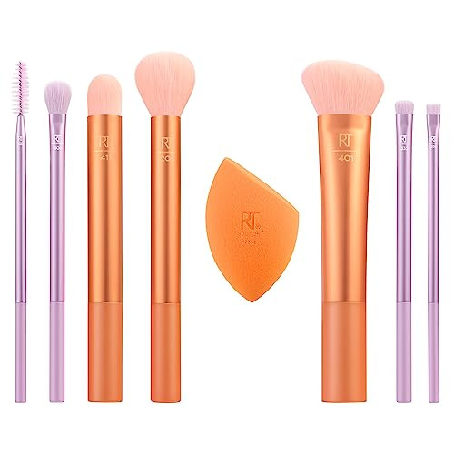 Real Techniques 8 Piece Level Up Brush And Set Makeup Brushes For Eyeshadow Foundation Blush And Bronzer Makeup Blending Synthetic Bristles Stocking Stuffer Crueltyfree