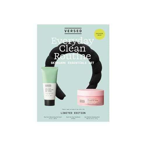 Versed Everyday Clean Routine Travel Essentials 3Piece Skincare Set Dew Point Gel Cream Good Hair Day Black Headband And Day Dissolve Cleansing Balm Nontoxic plus Vegan 2 Fl Oz 2.3 Oz