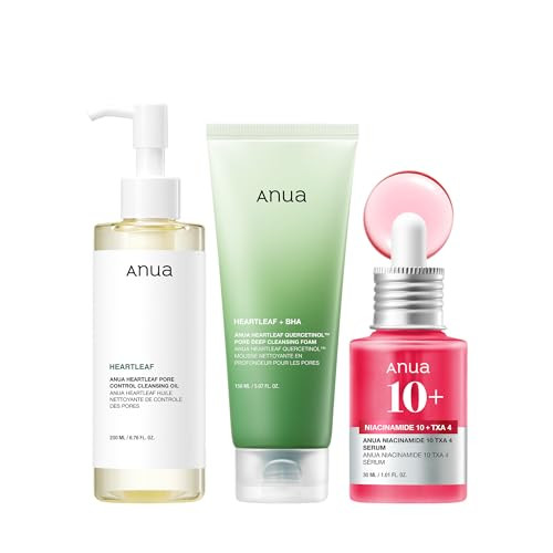 Anua 3Step Skin Beginner Set Oil Cleanser And Face Wash With Facial Serum Double Cleansing Daily Routine With Niacinamide Korean Skin Care Set