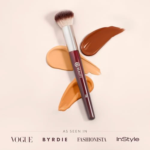 Bk Beauty 116 Small Round Complexion Brush Compact Round Makeup Brush For Precise Blending Of Cream Blush Contour Bronzer And Foundation Vegan Bristles