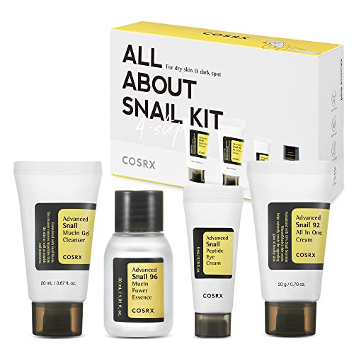 Cosrx All About Snail Mucin Korean Skin Care Set Mini Travel Essentials Travel Size Set With Snail Mucin Face Wash Serum Moisturizer And Eye Cream Rejuvenating Kit Mothers Day Gifts For Mom