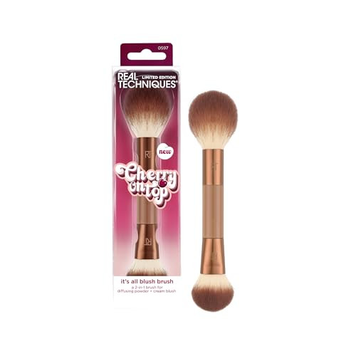 Real Techniques Cherry On Top ItS All Blush Brush Dualended And Multipurpose Makeup Brush For Powder Liquid And Cream Blush Synthetic Bristles Vegan And Crueltyfree Face Brush 1 Count