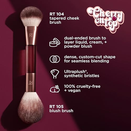 Real Techniques Cherry On Top ItS All Blush Brush Dualended And Multipurpose Makeup Brush For Powder Liquid And Cream Blush Synthetic Bristles Vegan And Crueltyfree Face Brush 1 Count