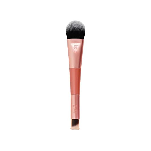 Real Techniques Cover And Conceal Dual Ended 2In1 Makeup Brush For Flawless Foundation Coverage Smooths And Conceals Covers Blemishes And Imperfections Flawless Results Orange 1 Count