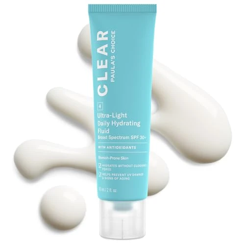 PaulaS Choice Paulas Choice Clear Ultralight Hydrating Oil Face Sunscreen And Moisturizer Spf 30 Sunscreen For Face With Green Tea And Chamomile Pore Minimizer For Blemish Prone Skin Uva Uvb Protection 2Oz