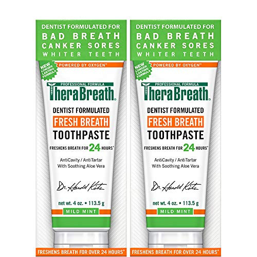 Therabreath Fresh Breath Toothpaste Mild Mint Flavor Dentist Formulated Anticavity Fluoride Formula With Aloe Vera Longlasting 12Hour Freshness 4 Oz Pack Of 2