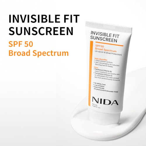 Nida Invisible Fit Sunscreen Spf 50 Broad Spectrum Uva Uvb Protectionno White Cast Low Irritation Hydrating Lotionlike Lightweight Glow Sunscreen For All Skin Types1.69 Fl. Oz. 50Ml