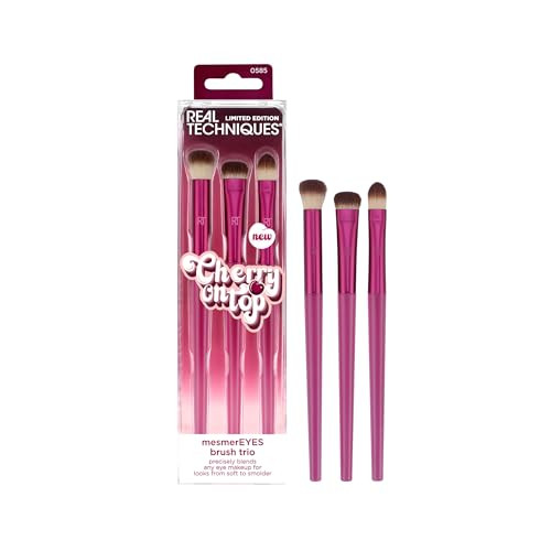Real Techniques Cherry On Top Mesmereyes Brush Trio Limited Edition Makeup Brush Set Synthetic Bristles Eye Makeup Brushes Vegan Crueltyfree For Powder And Cream Eyeshadow 3Piece Set