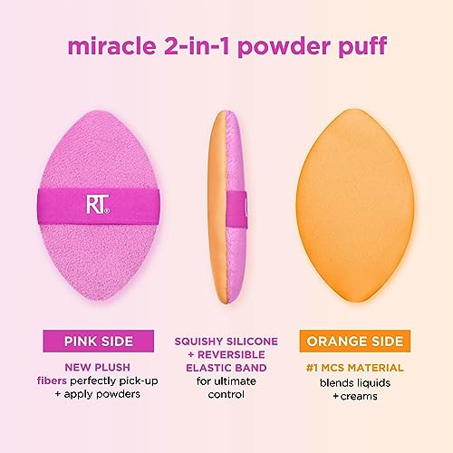 Real Techniques Miracle Complexion plus Miracle 2In1 Powder Puff Makeup Blending And Dualsided Powder Puff For Liquids Creams And Powders Vegan And Latexfree 2 Count