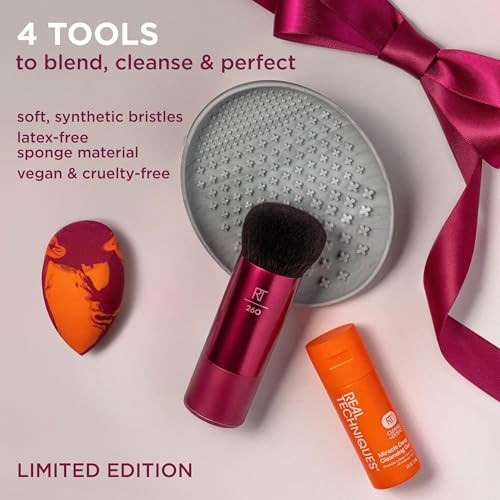 Real Techniques Better Blending Days Limited Edition 4Piece Holiday Makeup Set Makeup Makeup Brush And Cleansing Tools Vegan And Crueltyfree Beauty Kit
