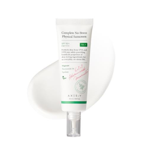 AxisY Axisy Complete Nostress Physical Sunscreen V3 Spf 50 Mineral Face Sunscreen With Zinc Oxide And 2% Niacinamide Uva Protection Lightweight Moisturizing Korean Sunscreen 1.69 Fl Oz